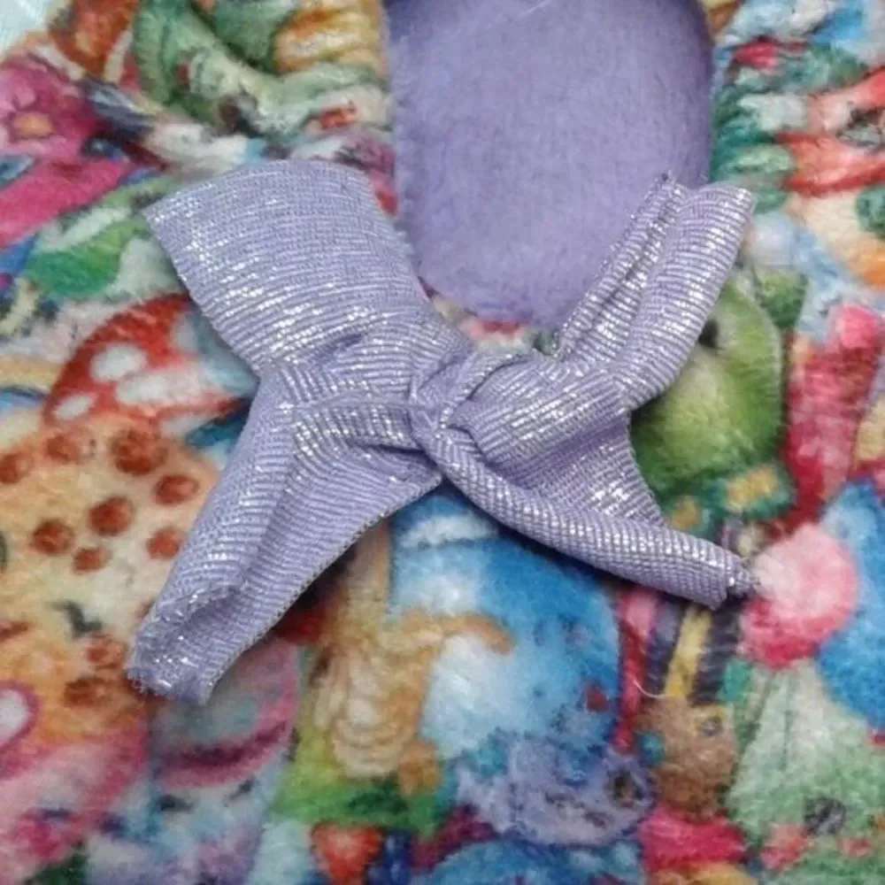 Shopkins Girls Fleece Slippers Non-Slip Grippers Purple Pink Glitter Size S/M
